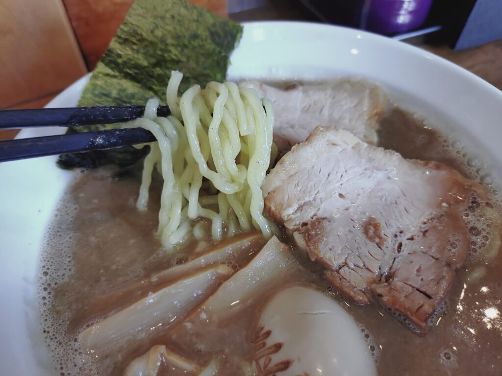 特らーめん(鰹醤油豚骨)肉2枚・味玉の麺